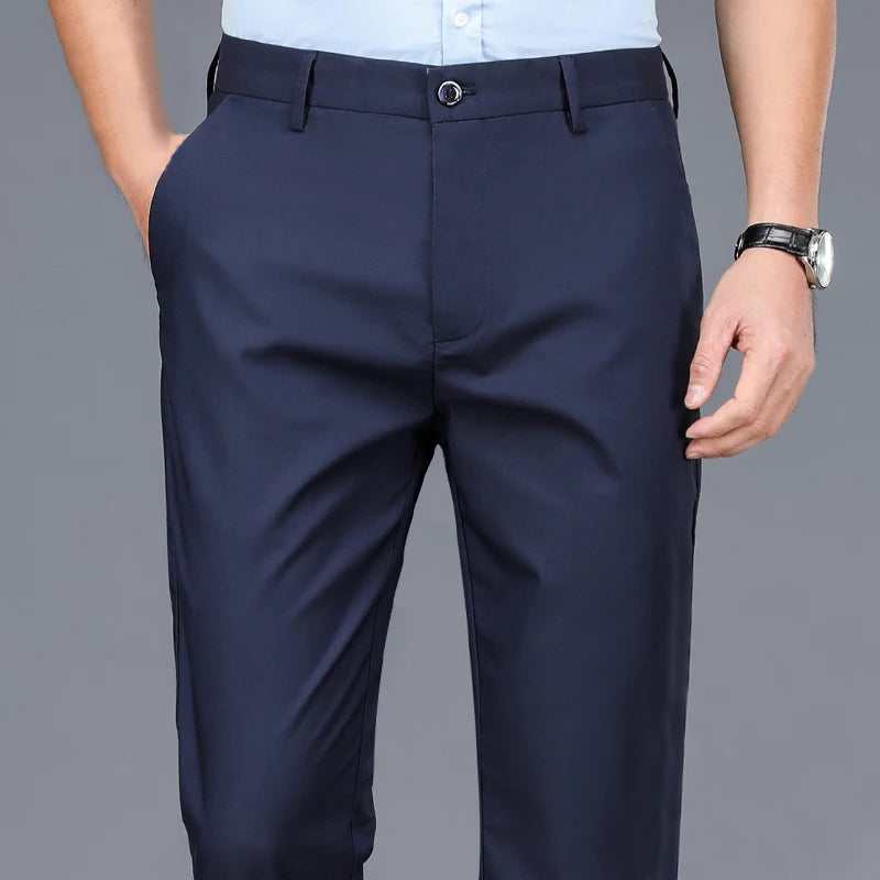 Smart Casual Stretch Trousers — Men's Straight Fit Office Pants