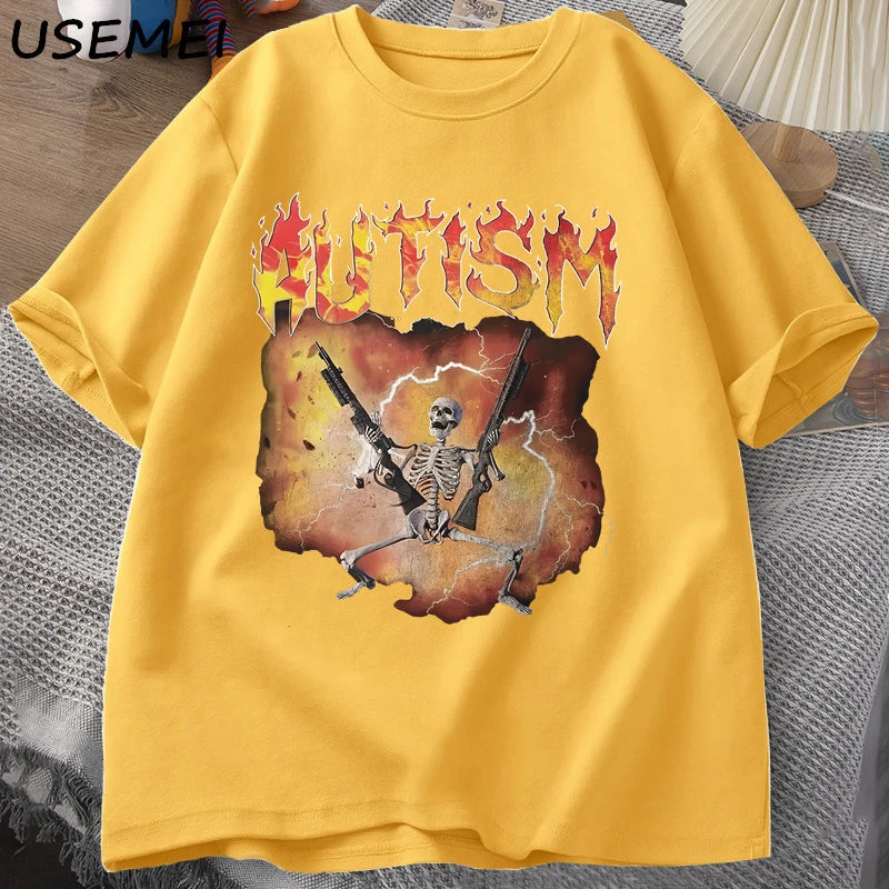 Quirky Skeleton Graphic Tee — Unisex Vintage Cotton Streetwear T-Shirt