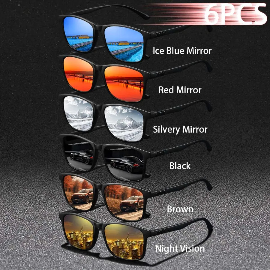 6PCS Fashion Vintage Square Sunglasses Men WomenDriving Man Luxury Brand Designer Sun Glasses Anti-Glare Retro Eyewear