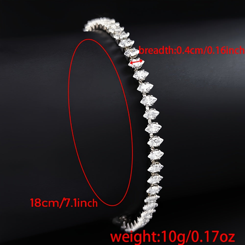 2024 New Marquise Oval Square Cut Luxury Silver Color on Hand Tennis Bracelet Bangle for Women