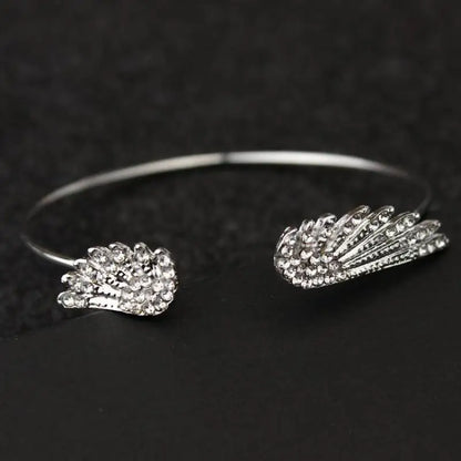 Wholesale Angel Wings Bracelet Adjustable Women Silver Cuff Feather Jewelry Gift Open Bracelet Silver Crystal Pulseira