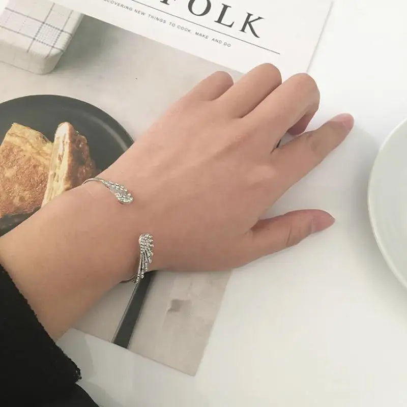 Wholesale Angel Wings Bracelet Adjustable Women Silver Cuff Feather Jewelry Gift Open Bracelet Silver Crystal Pulseira