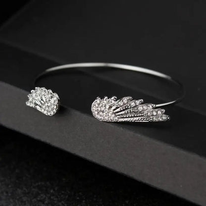 Wholesale Angel Wings Bracelet Adjustable Women Silver Cuff Feather Jewelry Gift Open Bracelet Silver Crystal Pulseira