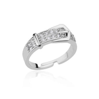Stainless Steel Belt Rings For Women Zircon Adjustable Belt Finger Ring