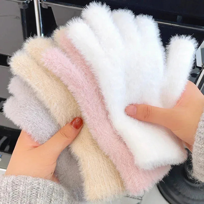 Plush Mink Velvet Winter Gloves — Women's Warm Cold-Proof Mittens