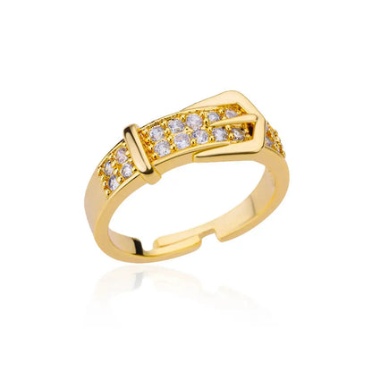 Stainless Steel Belt Rings For Women Zircon Adjustable Belt Finger Ring