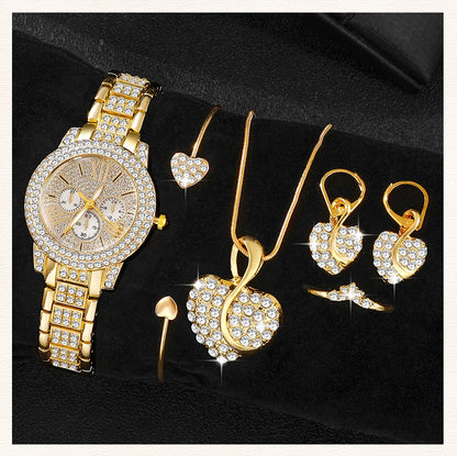 Women's Quartz Gold Watch, Luxury Ring Necklace Earring Rhinestone Fashion, Casual Ladies Jewelry Set The No1 Thing You Need For This Summer