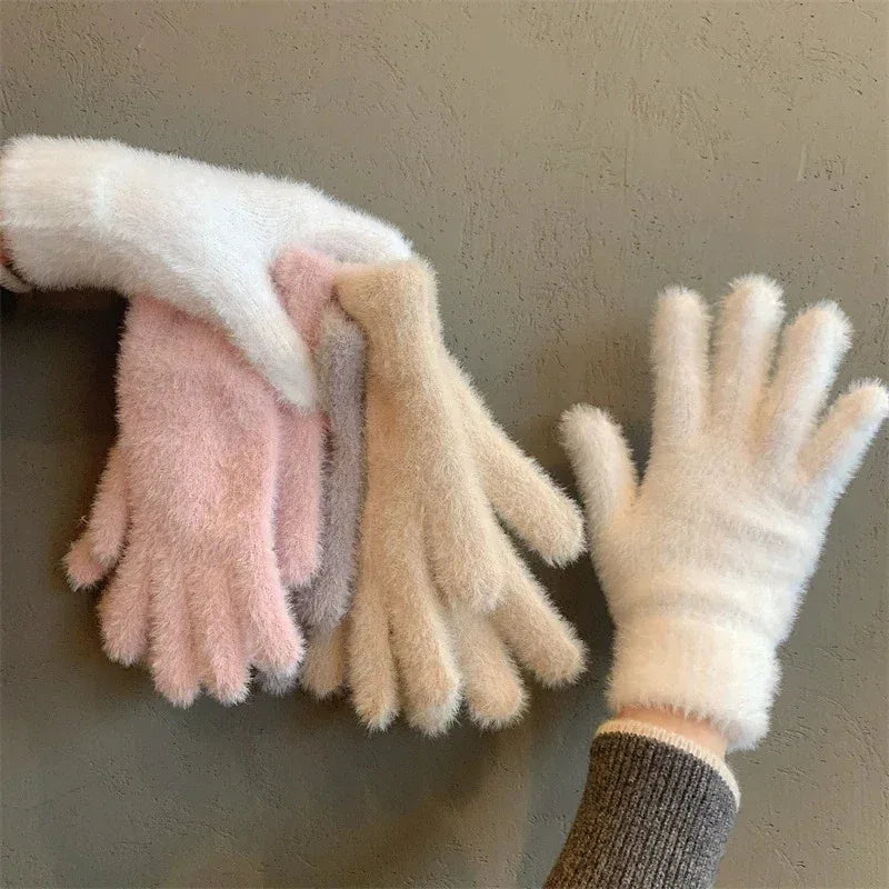Plush Mink Velvet Winter Gloves — Women's Warm Cold-Proof Mittens