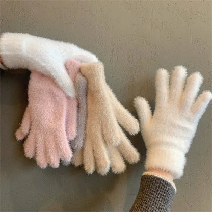 Plush Mink Velvet Winter Gloves — Women's Warm Cold-Proof Mittens