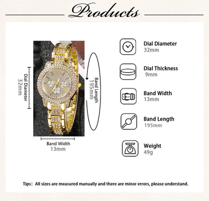 Women's Quartz Gold Watch, Luxury Ring Necklace Earring Rhinestone Fashion, Casual Ladies Jewelry Set The No1 Thing You Need For This Summer