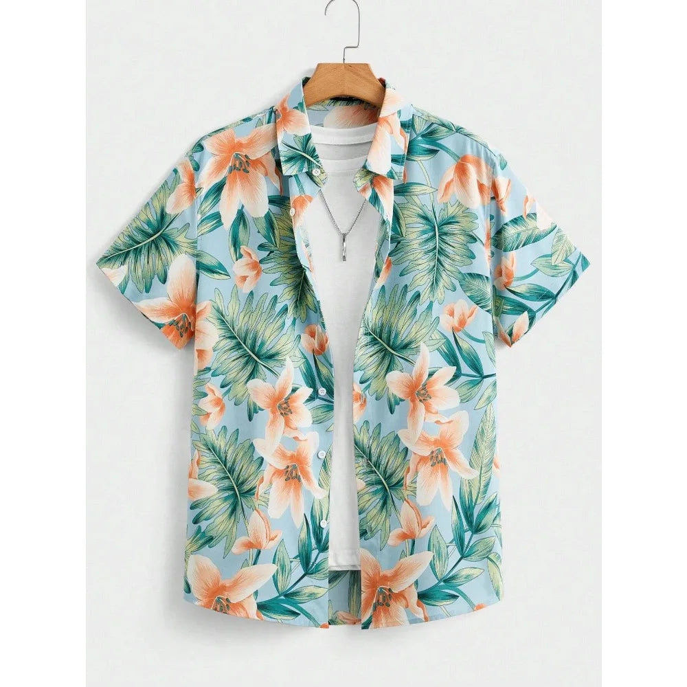 Vintage Print Hawaiian Shirt — Men's Oversized Beach Casual Shirt