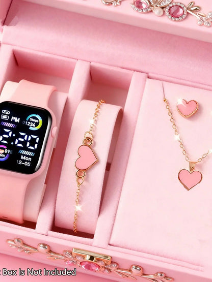 6-piece set of fashion- electronic watch, necklace, earrings, ring set for women, the best choice for a friends gifts