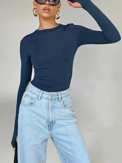 Thumbhole Crop Tee — Women's Slim Fit Long Sleeve Streetwear Top