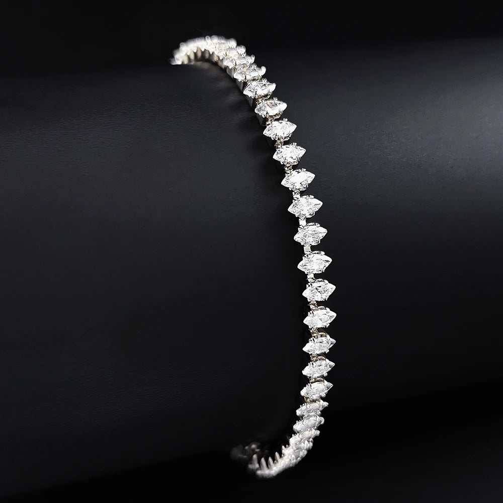 2024 New Marquise Oval Square Cut Luxury Silver Color on Hand Tennis Bracelet Bangle for Women