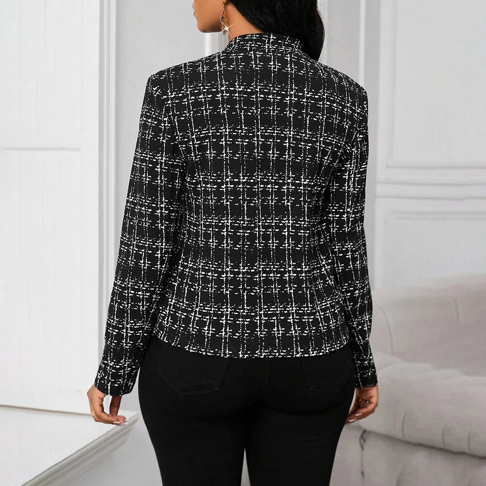Elegant Plaid Open-Front Blazer — Women's Office Jacket