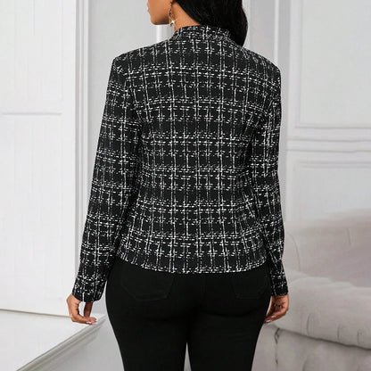 Elegant Plaid Open-Front Blazer — Women's Office Jacket