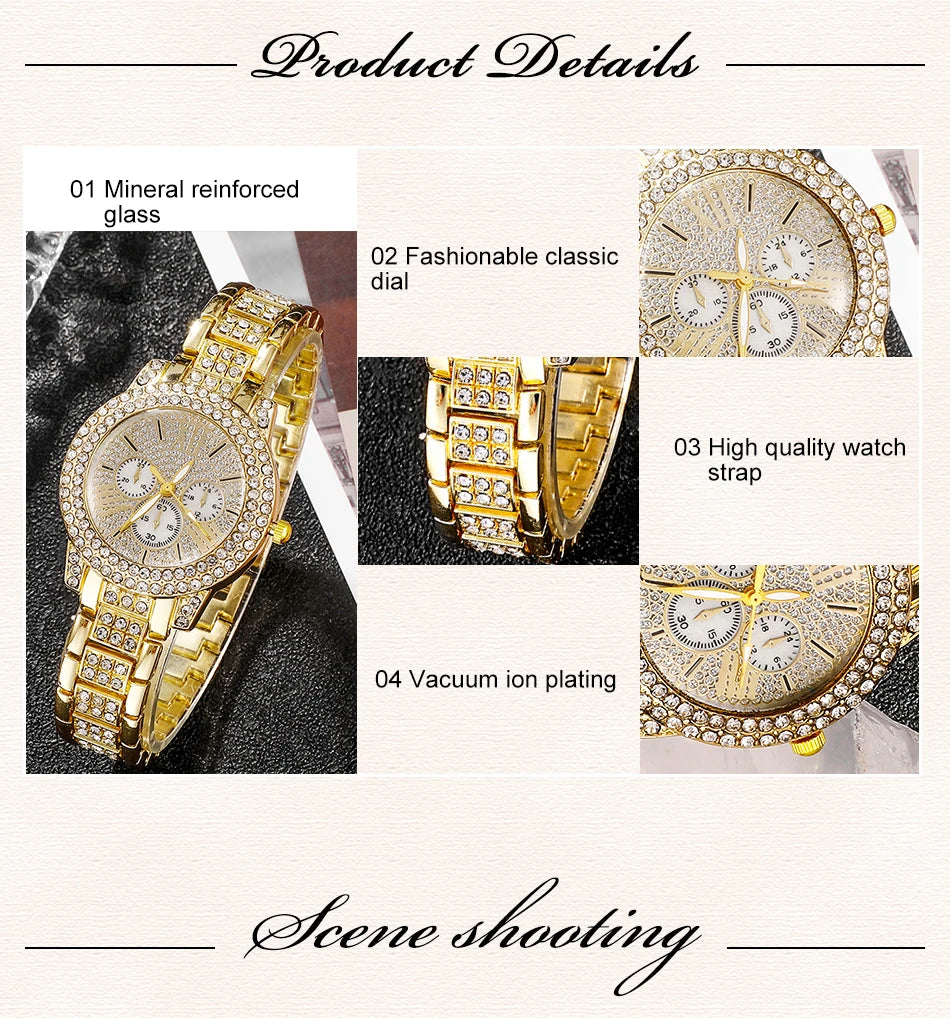 Women's Quartz Gold Watch, Luxury Ring Necklace Earring Rhinestone Fashion, Casual Ladies Jewelry Set The No1 Thing You Need For This Summer