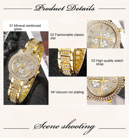 Women's Quartz Gold Watch, Luxury Ring Necklace Earring Rhinestone Fashion, Casual Ladies Jewelry Set The No1 Thing You Need For This Summer