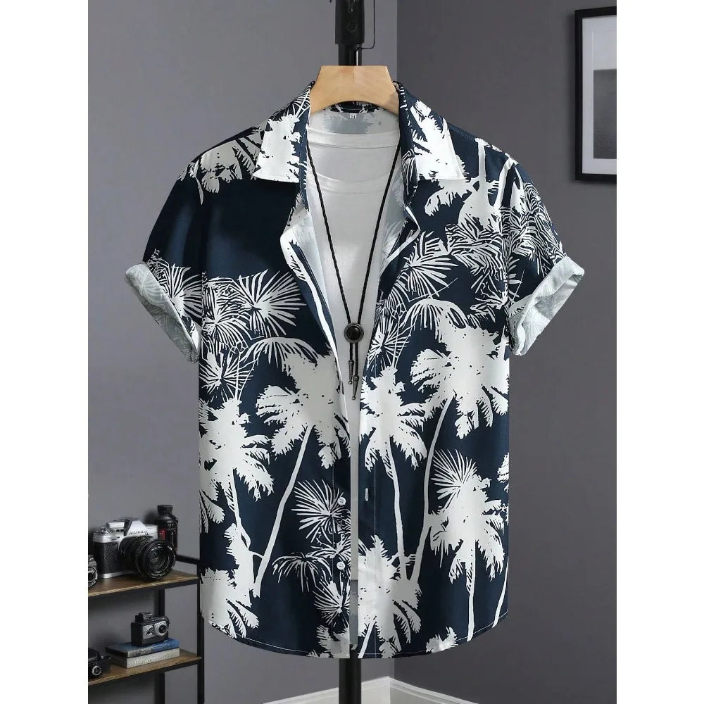Vintage Print Hawaiian Shirt — Men's Oversized Beach Casual Shirt