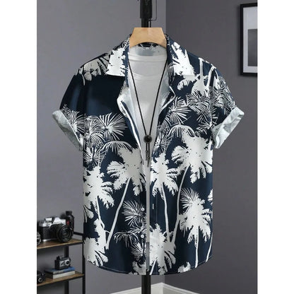 Vintage Print Hawaiian Shirt — Men's Oversized Beach Casual Shirt
