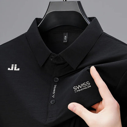 Badge Detail Business Casual Polo — Men's Breathable Short Sleeve Shirt
