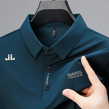 Badge Detail Business Casual Polo — Men's Breathable Short Sleeve Shirt