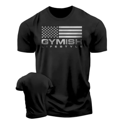 Summer fashion men's muscle training letter print comfortable and breathable round neck T-shirt outdoor casual sports top