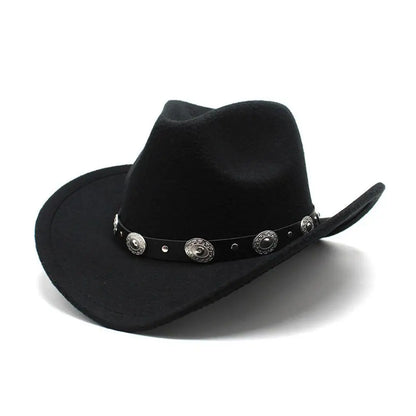 Womens Western Cowboy Hats Studded Pinched Western Cowgirl Hats Wide Brim Fedoras Hat With Belt Buckle Vacation Party Hat