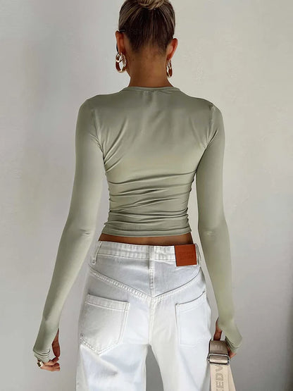 Thumbhole Crop Tee — Women's Slim Fit Long Sleeve Streetwear Top