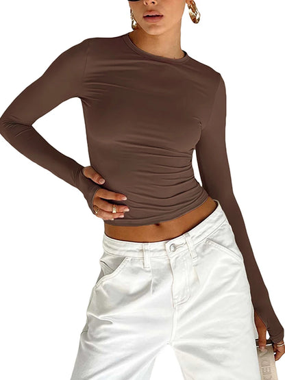 Thumbhole Crop Tee — Women's Slim Fit Long Sleeve Streetwear Top
