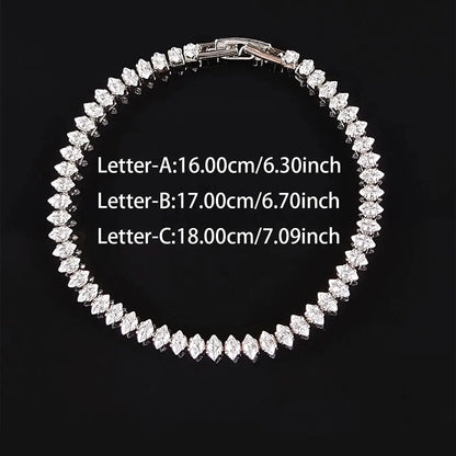 2024 New Marquise Oval Square Cut Luxury Silver Color on Hand Tennis Bracelet Bangle for Women