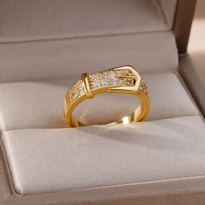 Stainless Steel Belt Rings For Women Zircon Adjustable Belt Finger Ring