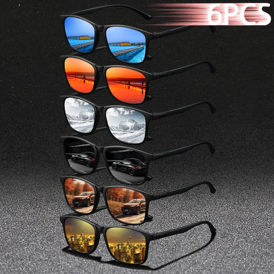 6PCS Fashion Vintage Square Sunglasses Men WomenDriving Man Luxury Brand Designer Sun Glasses Anti-Glare Retro Eyewear