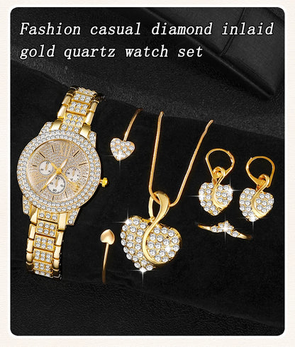 Women's Quartz Gold Watch, Luxury Ring Necklace Earring Rhinestone Fashion, Casual Ladies Jewelry Set The No1 Thing You Need For This Summer