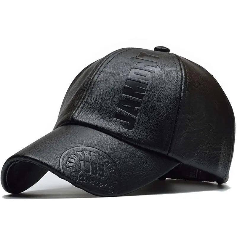 Faux Leather Letter Print Cap — Unisex Adjustable Baseball Hat