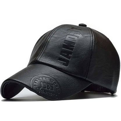 Faux Leather Letter Print Cap — Unisex Adjustable Baseball Hat