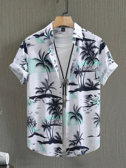 Vintage Print Hawaiian Shirt — Men's Oversized Beach Casual Shirt