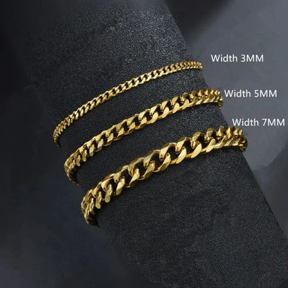 Wannee New Trendy Cuban Chain Bracelet Classic Stainless Steel 3,5,7mm Width Chain Bracelet For Men/Women's Jewelry