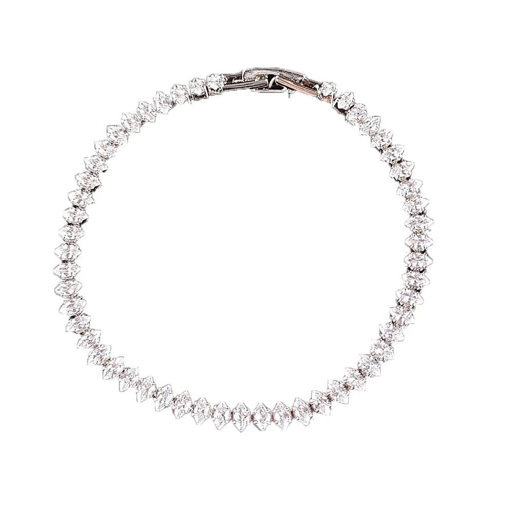 2024 New Marquise Oval Square Cut Luxury Silver Color on Hand Tennis Bracelet Bangle for Women