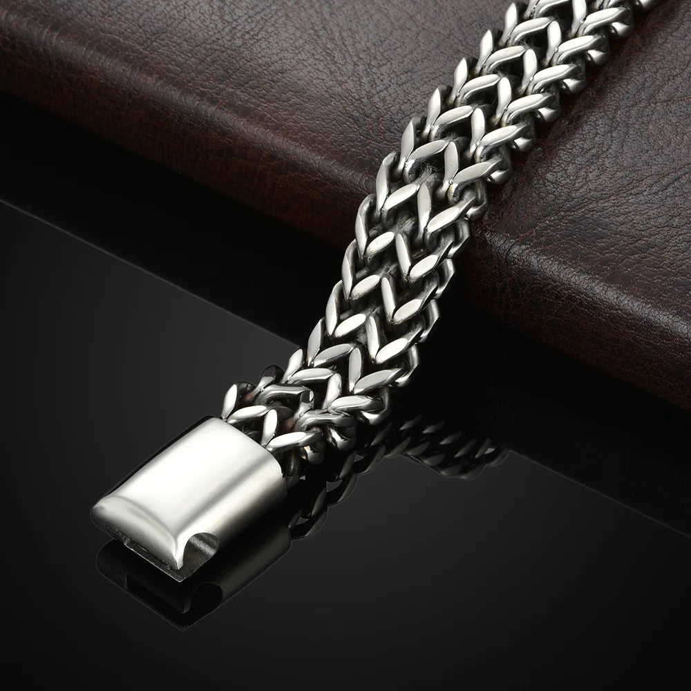 Men's Stainless Steel Braided Fish Scale Bracelet – Magnetic Buckle, Keel Design