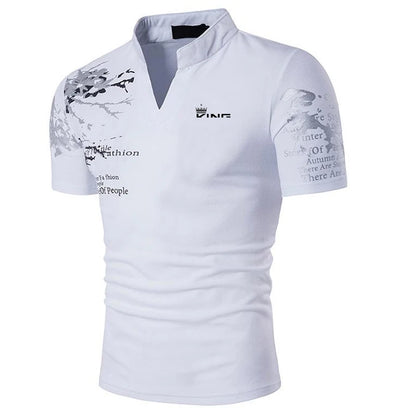 Graphic Print V-Neck Polo — Men's Streetwear Golf Shirt