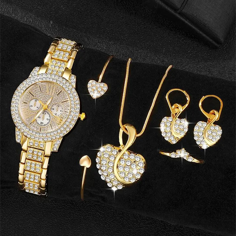 Women's Quartz Gold Watch, Luxury Ring Necklace Earring Rhinestone Fashion, Casual Ladies Jewelry Set The No1 Thing You Need For This Summer