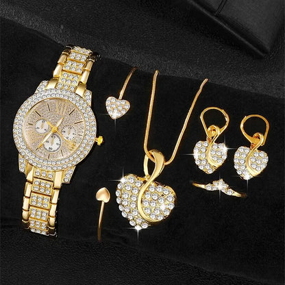 Women's Quartz Gold Watch, Luxury Ring Necklace Earring Rhinestone Fashion, Casual Ladies Jewelry Set The No1 Thing You Need For This Summer
