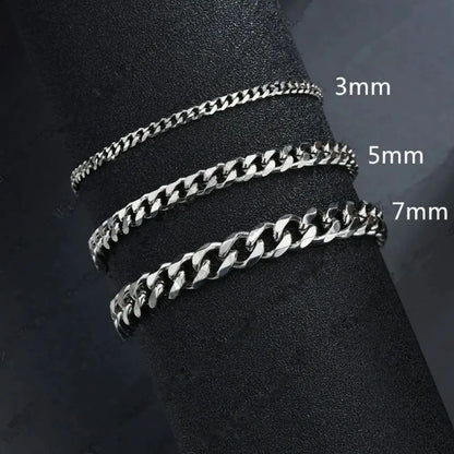 Wannee New Trendy Cuban Chain Bracelet Classic Stainless Steel 3,5,7mm Width Chain Bracelet For Men/Women's Jewelry