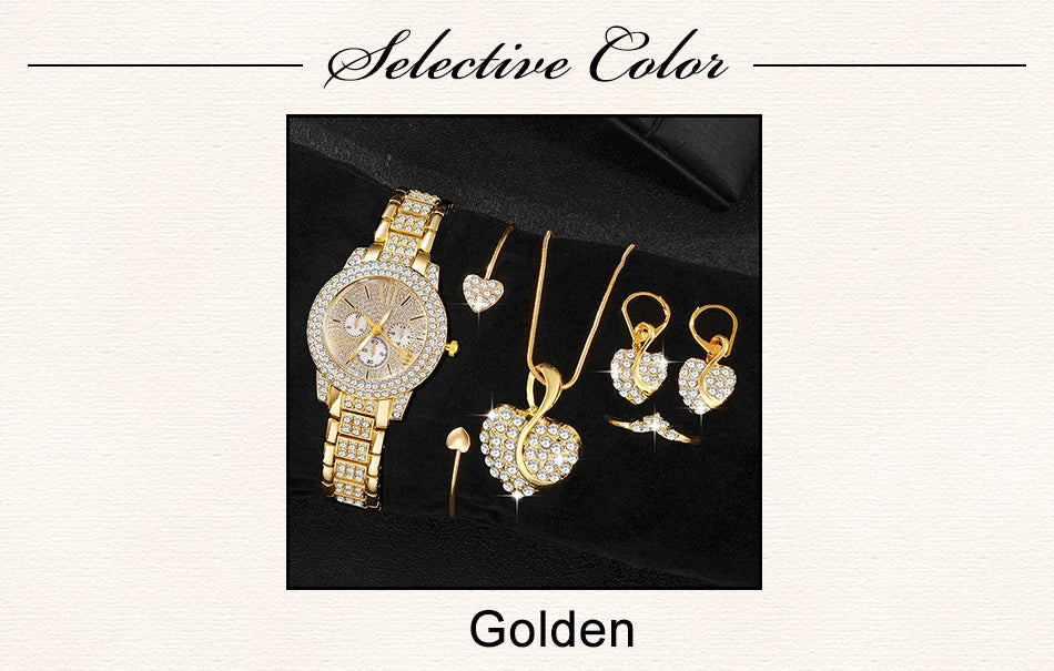 Women's Quartz Gold Watch, Luxury Ring Necklace Earring Rhinestone Fashion, Casual Ladies Jewelry Set The No1 Thing You Need For This Summer