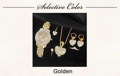 Women's Quartz Gold Watch, Luxury Ring Necklace Earring Rhinestone Fashion, Casual Ladies Jewelry Set The No1 Thing You Need For This Summer