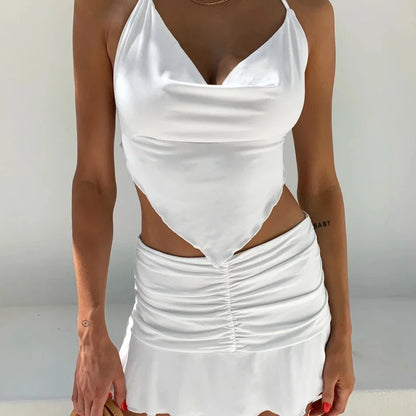 Y2K Ruched Mini Flare Skirt — Women's Low-Waist Beachwear