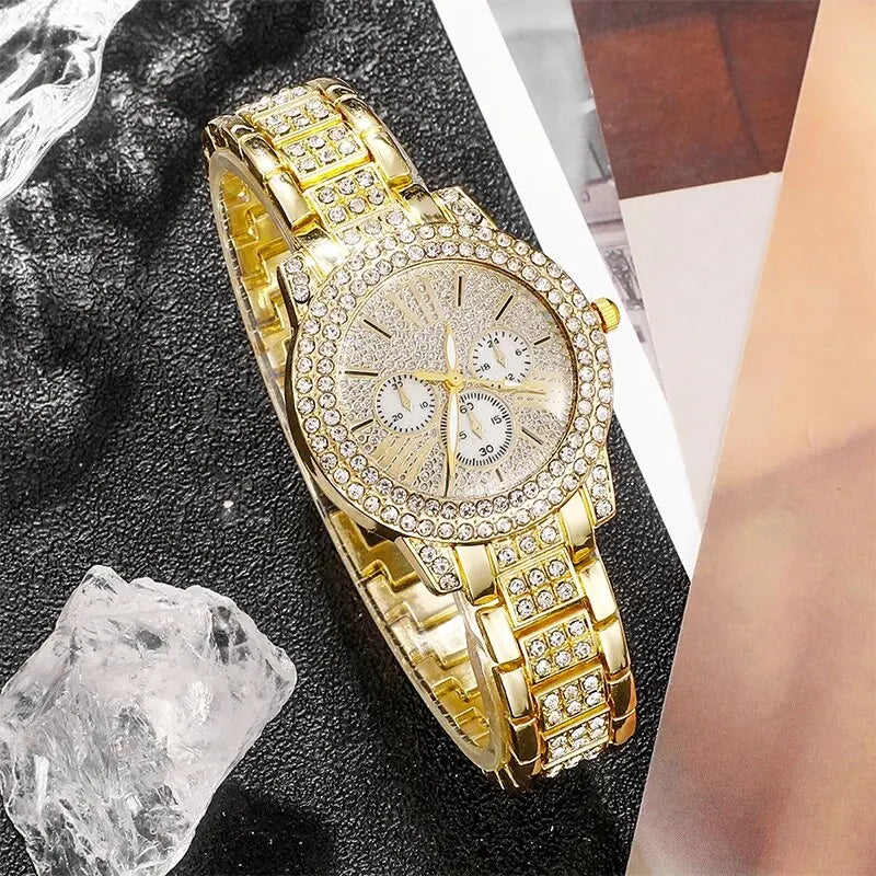 Women's Quartz Gold Watch, Luxury Ring Necklace Earring Rhinestone Fashion, Casual Ladies Jewelry Set The No1 Thing You Need For This Summer