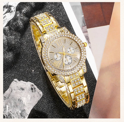 Women's Quartz Gold Watch, Luxury Ring Necklace Earring Rhinestone Fashion, Casual Ladies Jewelry Set The No1 Thing You Need For This Summer