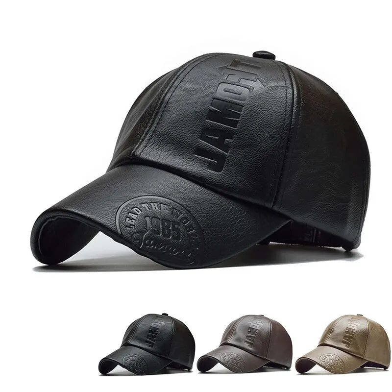 Faux Leather Letter Print Cap — Unisex Adjustable Baseball Hat